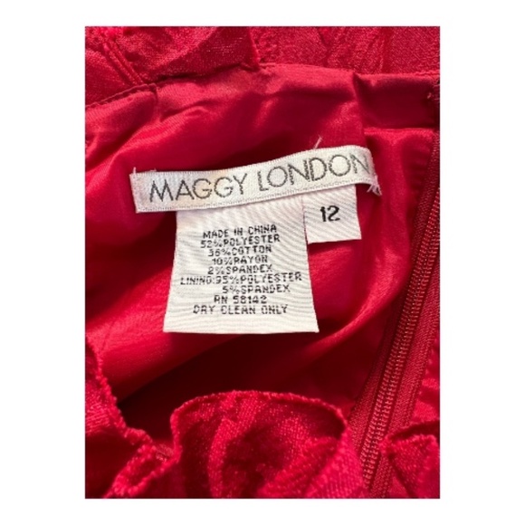 EUC Maggy London red jacquard ruffle trim dress | size 12 - Picture 8 of 8